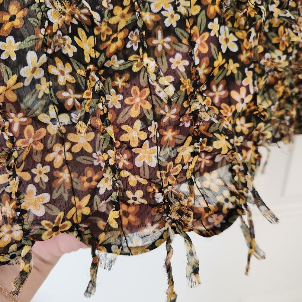 Zara Floral Fringe Blouse Long Sleeves Sheer Fairy Ethereal Garden Girl Pretty - Picture 6 of 8